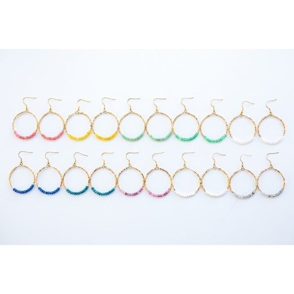 Sparkly Gemstone Beaded Hoops Earrings Natural Green Aventurine Beaded Hoops - Picture 9 of 11